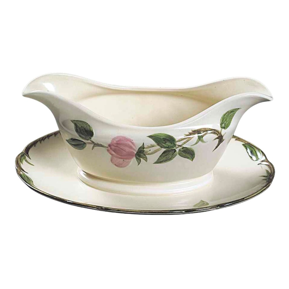 Vintage Franciscan "Desert Rose" Gravy Boat w/attached Plate Made USA Backstamp